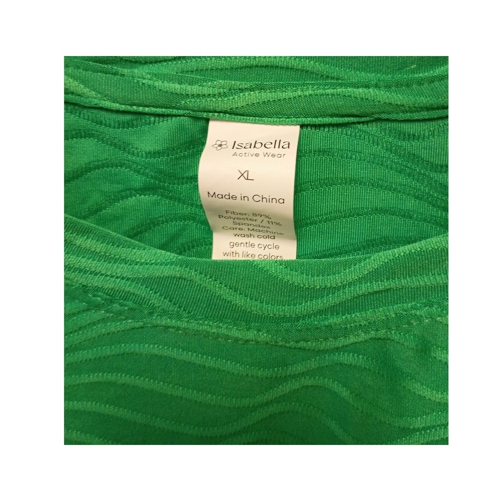Isabella Active Wear Green Wavy Textured Long Sleeve Crop Tee Shirt XL NWT - Picture 2 of 5